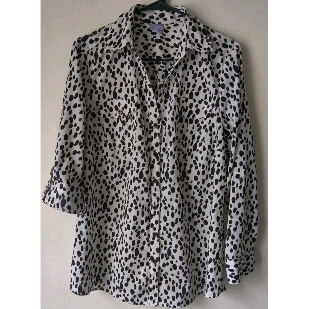 Laura Scott Animal Print Button Up Long Sleeve Roll Tab Blouse Plus Size 14/16W